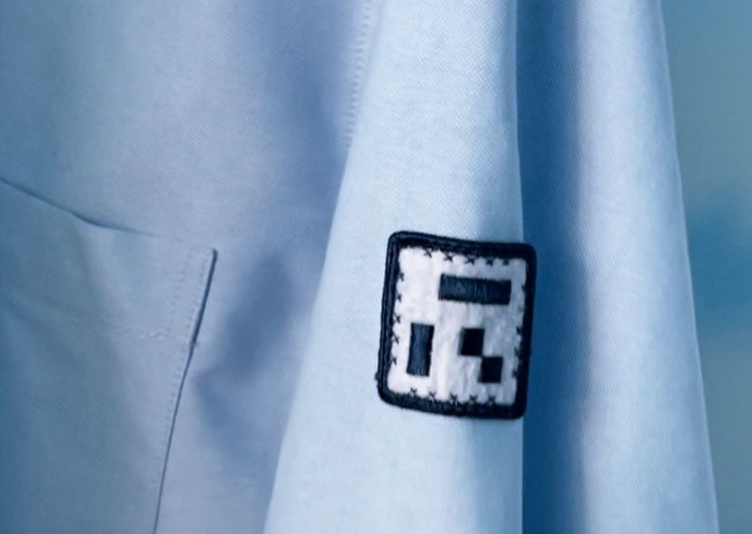 blue Oxford button down shirt detail