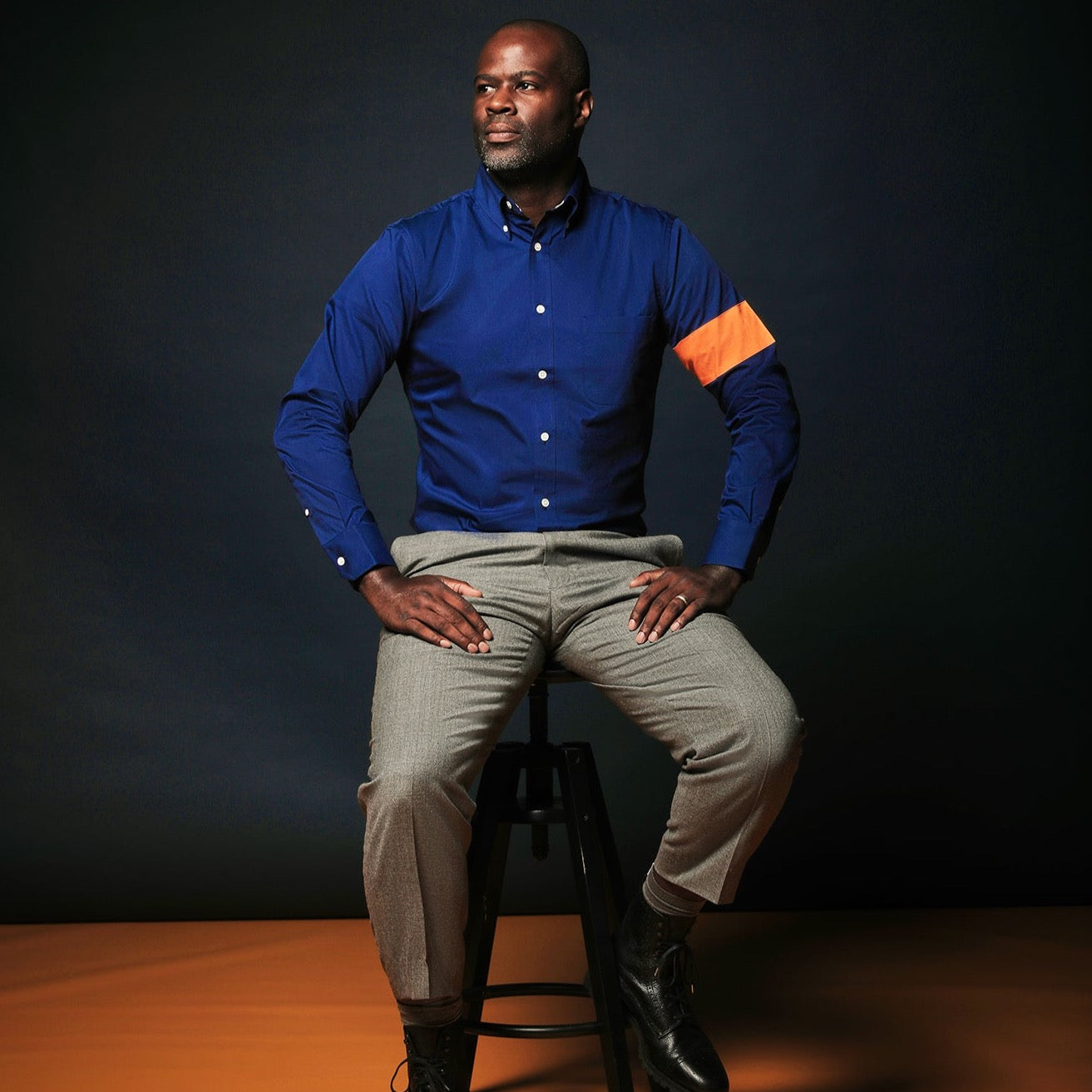 navy orange shirt